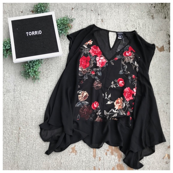 torrid Tops - NWT Torrid Floral Print Satin and Chiffon Blouse